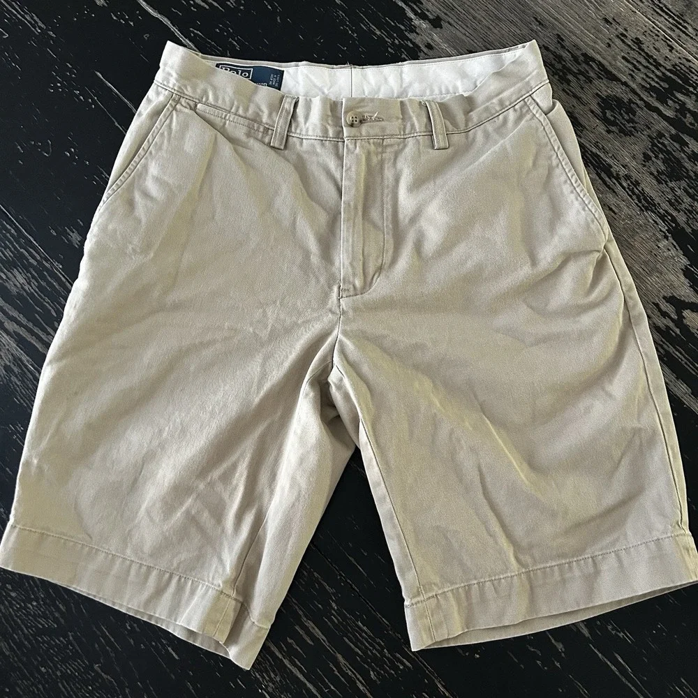 VINTAGE 90s Ralph Lauren Polo Shorts Men's 30 Khaki Chino Flat Front 10